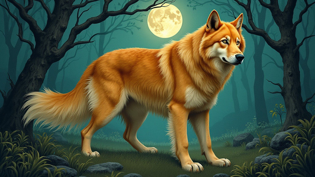 Golden Retriever Direwolf in Slavic Folk Art Style