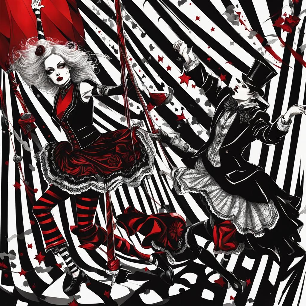 Gothic Circus: Acrobat in Black, White, and Red