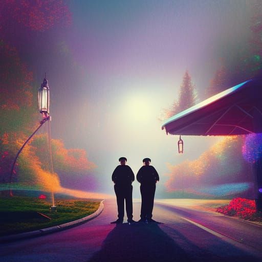 Surreal Donut Planet with Fantasy Police Officers