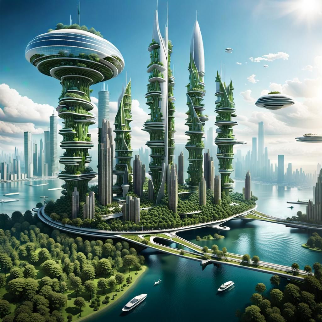 Futuristic Floating City of Harmony and Innovation