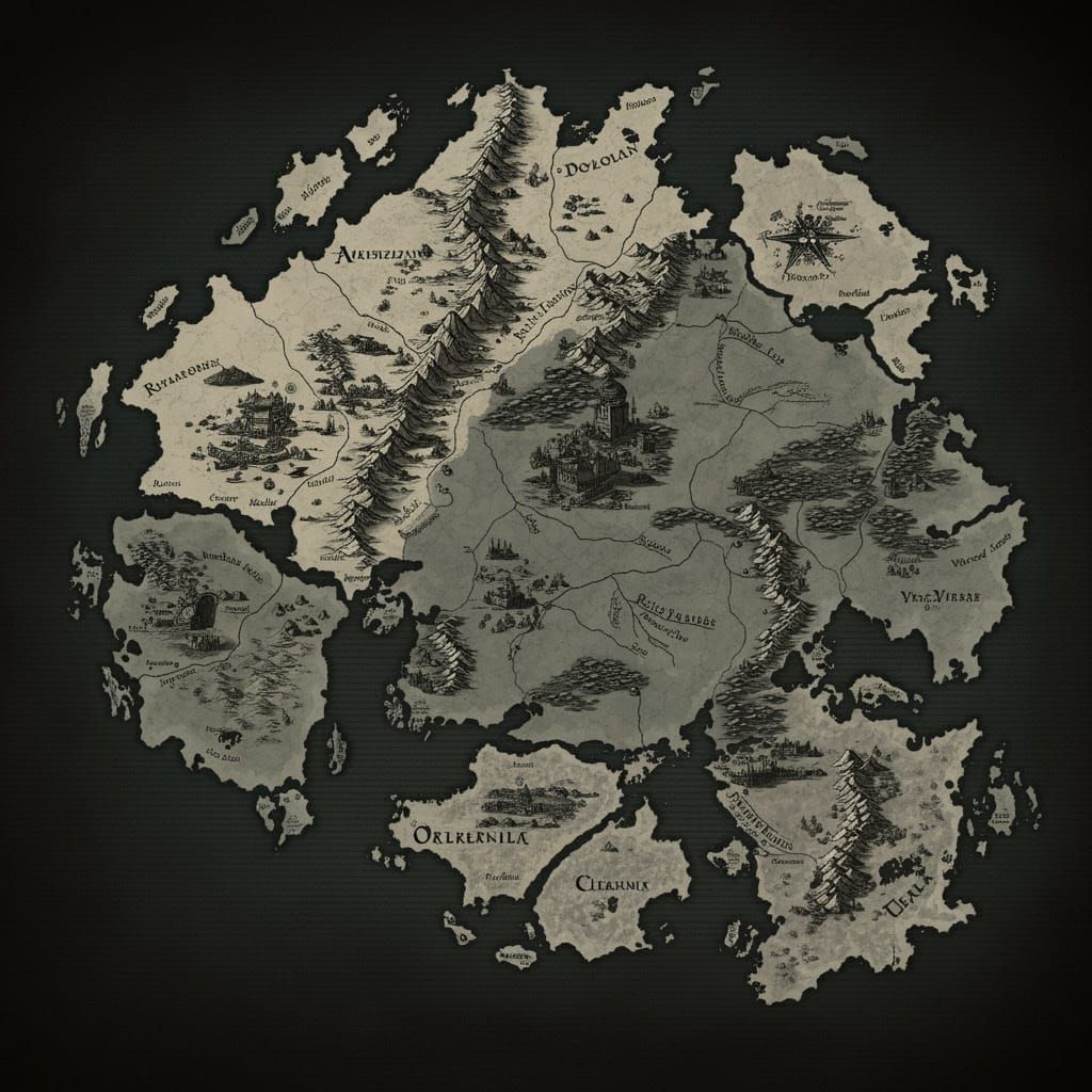 Fantasy Continent Map with Seven Regions