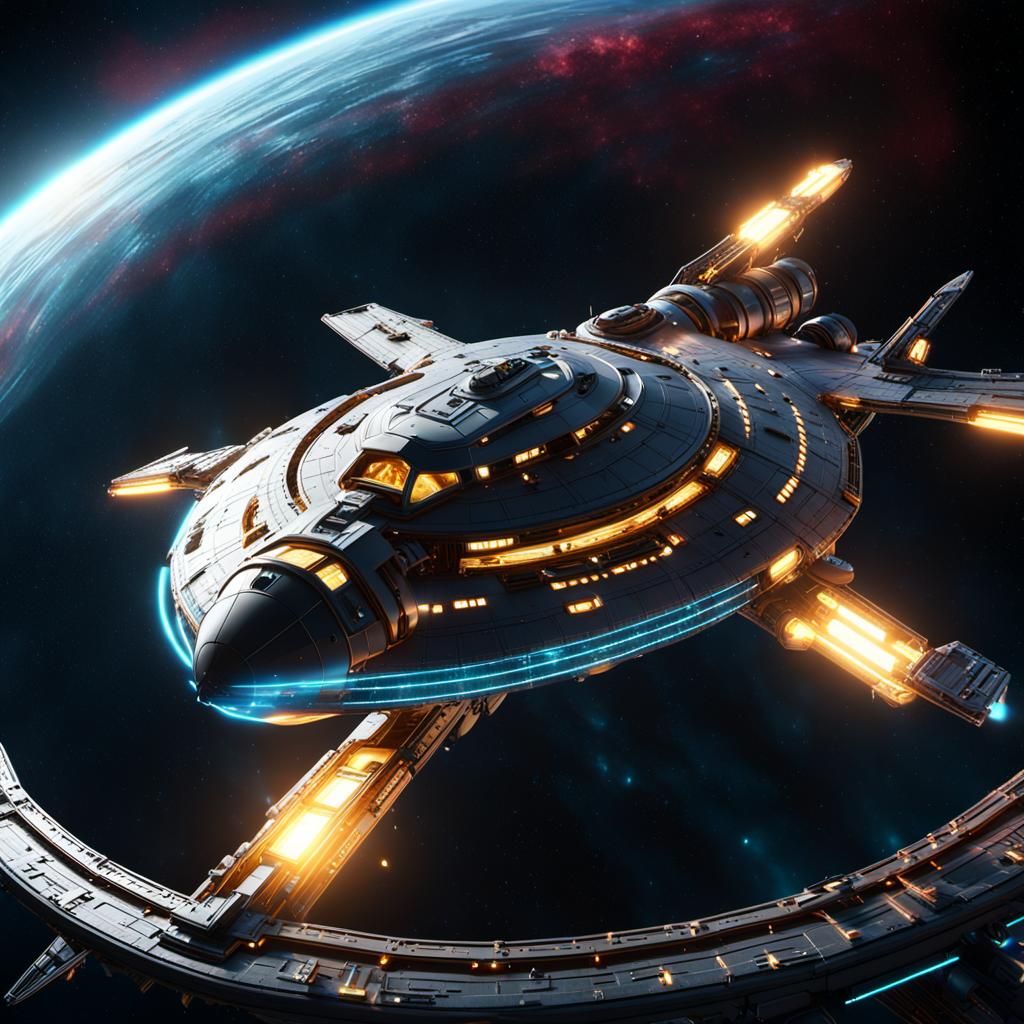 Spaceship Hurtles Through Wormhole in 3D Style