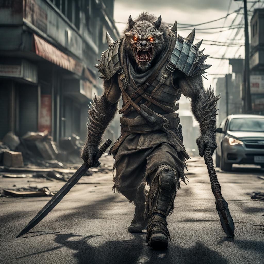 Armored Mutant Beast in Post-Apocalyptic City