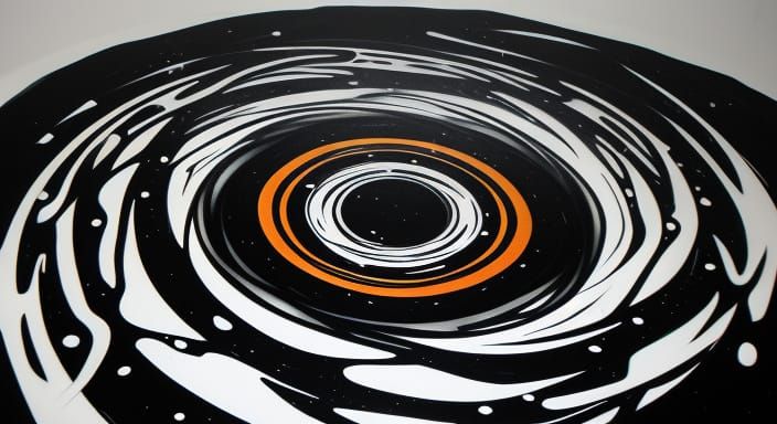 Surreal Black and White Concentric Circles in Oil Slick Graf...