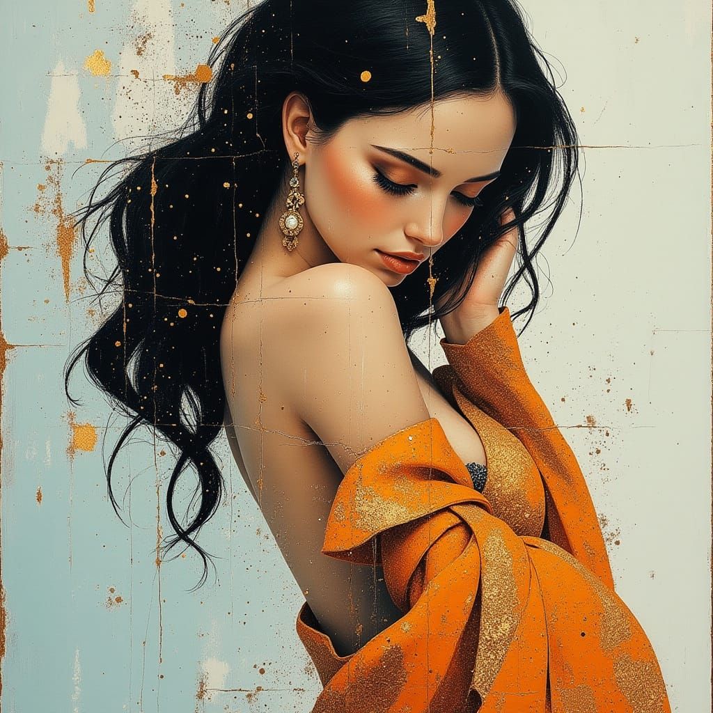 Elegant Futuristic Woman in Vibrant, Intricately Patterned A...