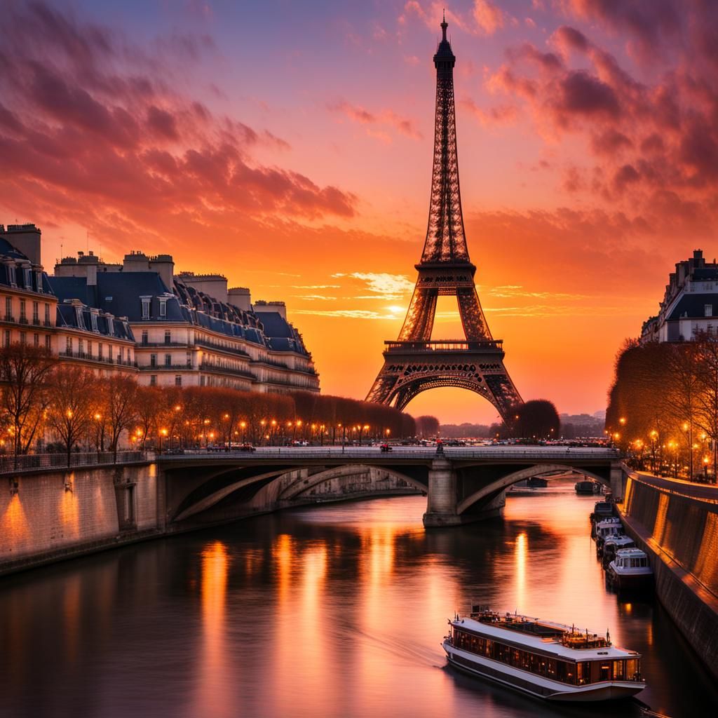 Paris Sunset: Eiffel Tower Silhouette in Golden Light