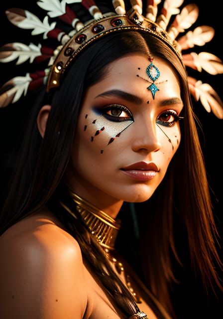 Detailed Portrait of a Native American Woman