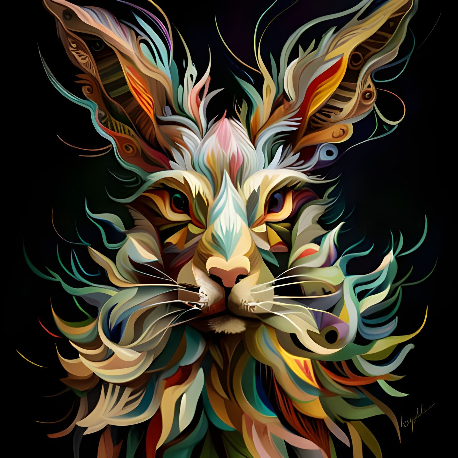 Filigree Rabbit Portrait in Digital Painting Style