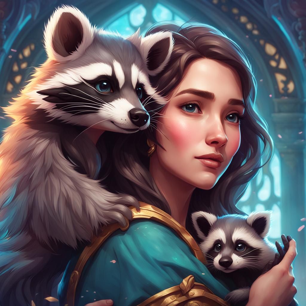 Disney Princess with Raccoon in Manga Style