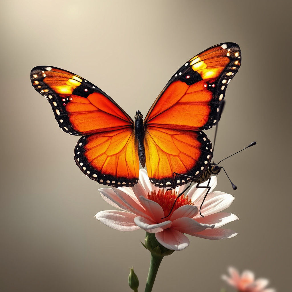 Queen Butterfly on Crystalline Flower, Fantasy Concept Art