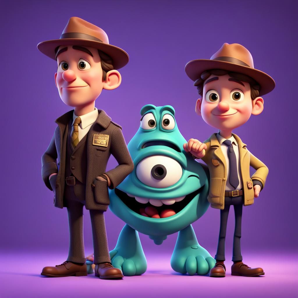 Pixar-Style Detective Characters in 3D Digital Art