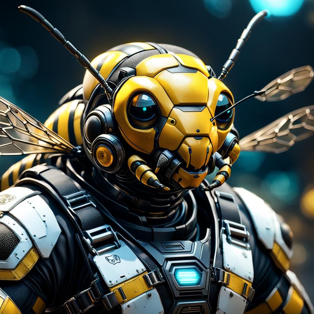 Cyberpunk Bee in Harness: Photorealistic Close-Up