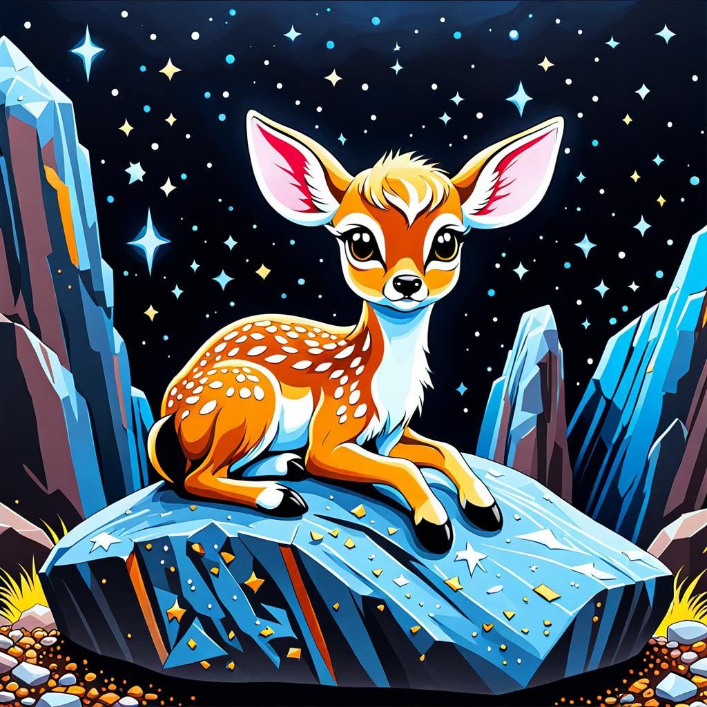 a little cute stardust fawn sitting on the rock