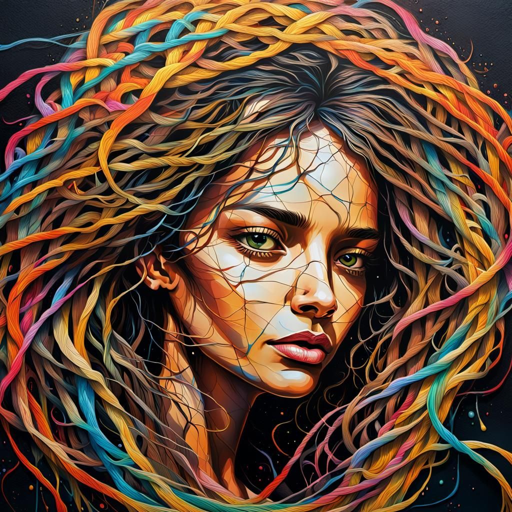 Surreal String Woman in City Alleyway