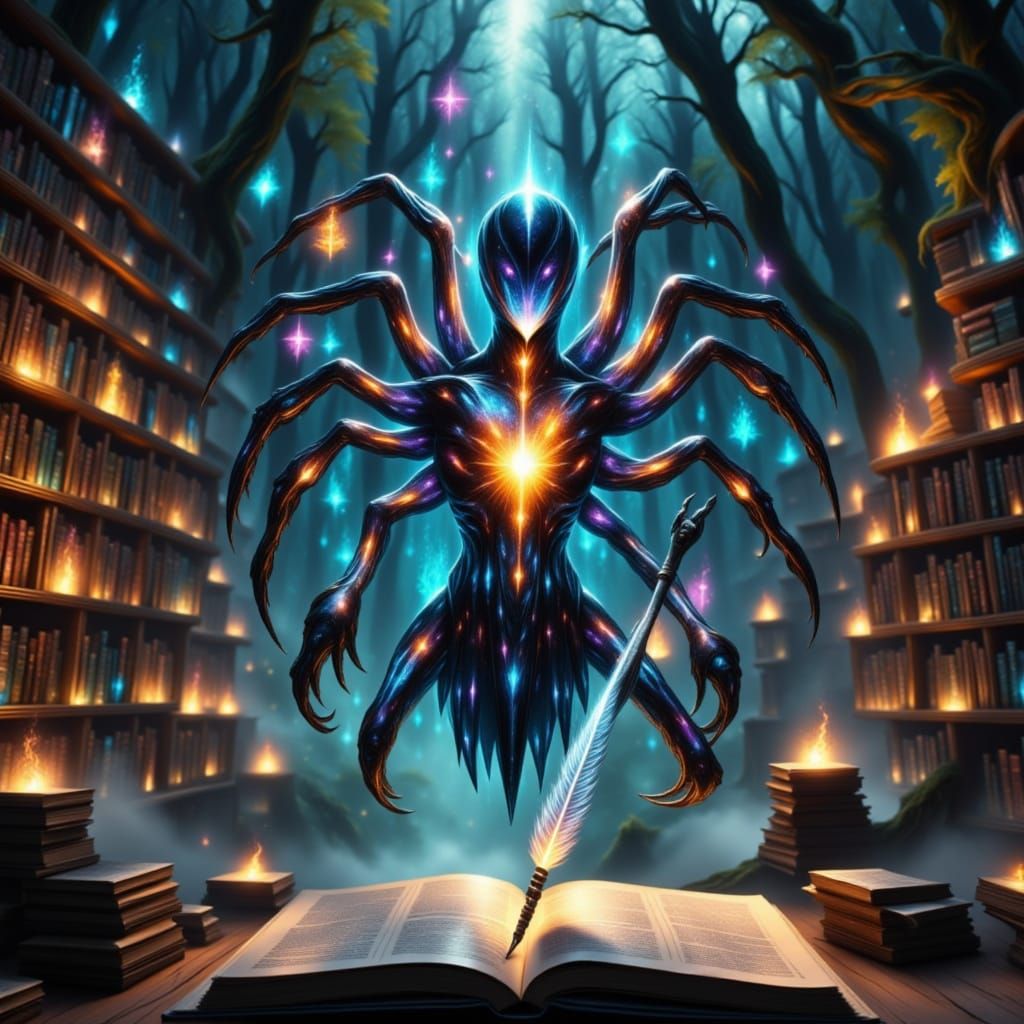 Cosmic Book Deity Weaves Stardust Quill