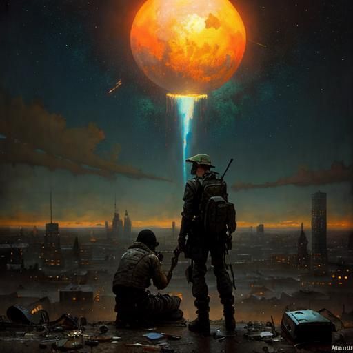 Eerie Post-Apocalyptic Wasteland at Night