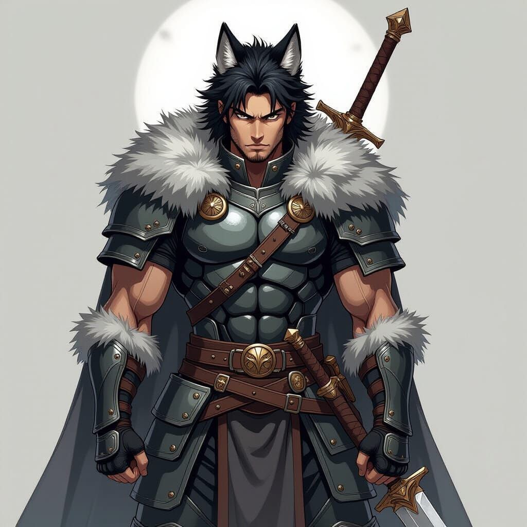 Wolf Warrior with Greatsword in Dynamic Anime Battle Pose