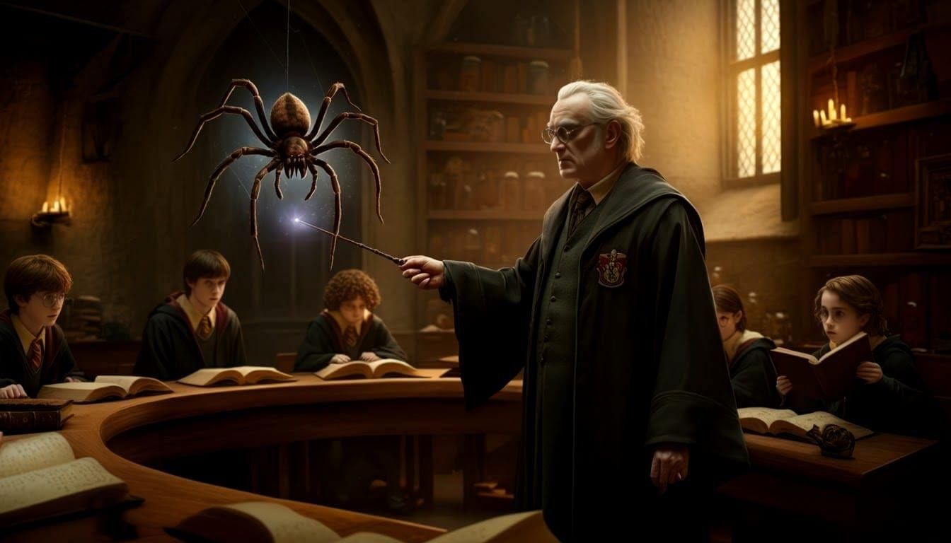 Hogwarts Classroom Scene: Spider Magic in Hyperrealistic Sty...