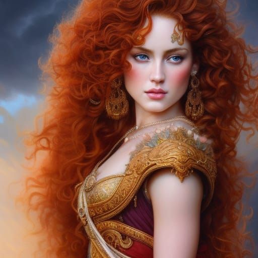 Red-Headed Goddess Portrait in Hyperrealistic Style