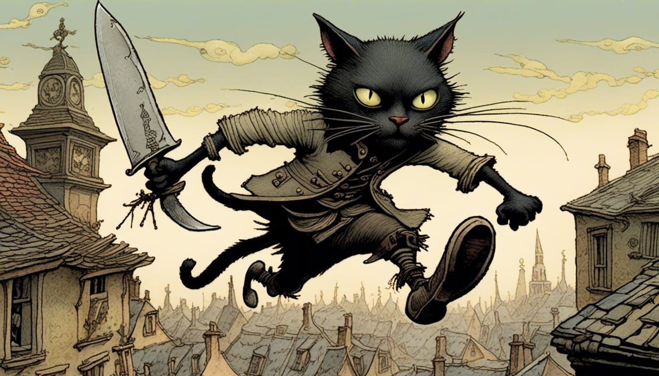 Stealth Assassin Cat Running on Rooftop