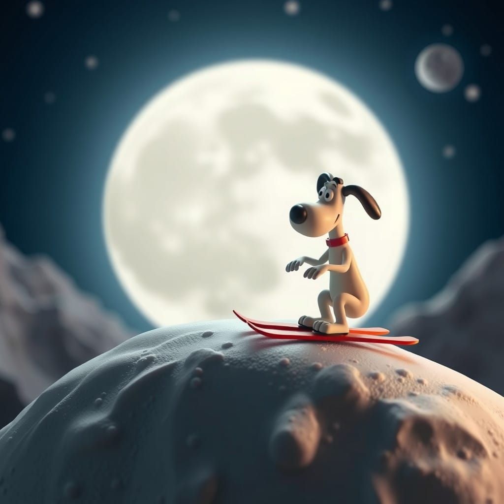 Wallace and Gromit Skiing on the Lunar Surface