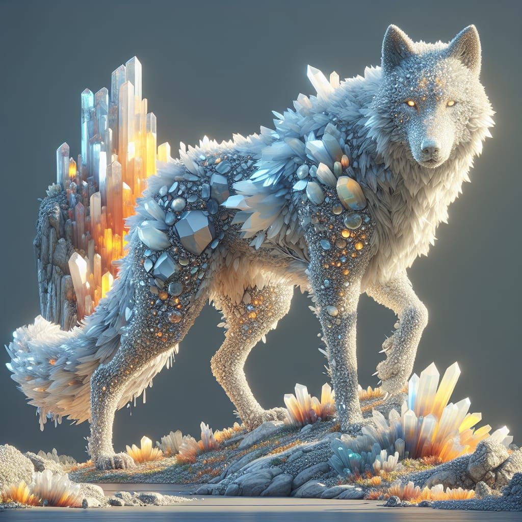 Crystal Infused Wolf on Crystalized Hillside