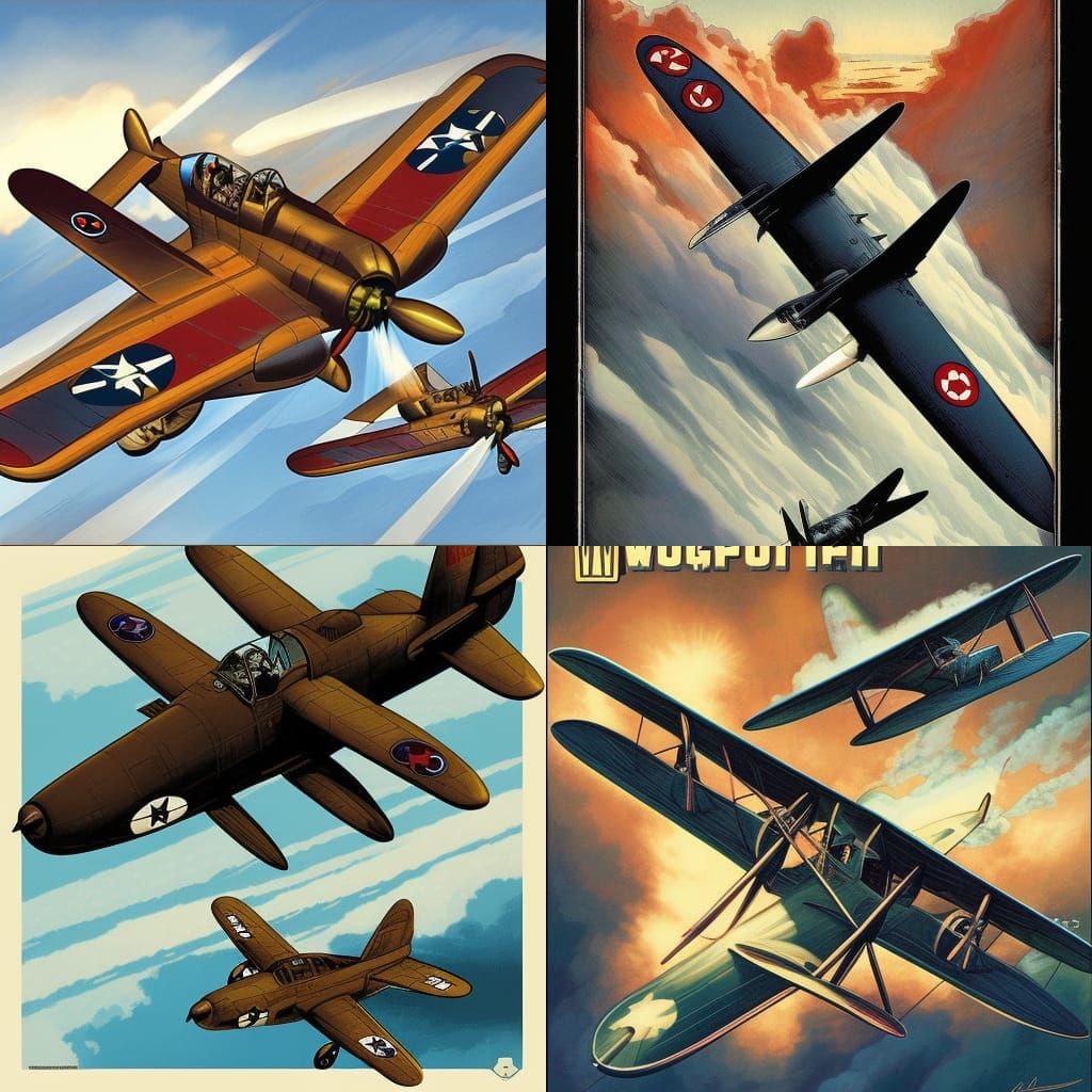 WWI Dogfight in Comic Book Art Style