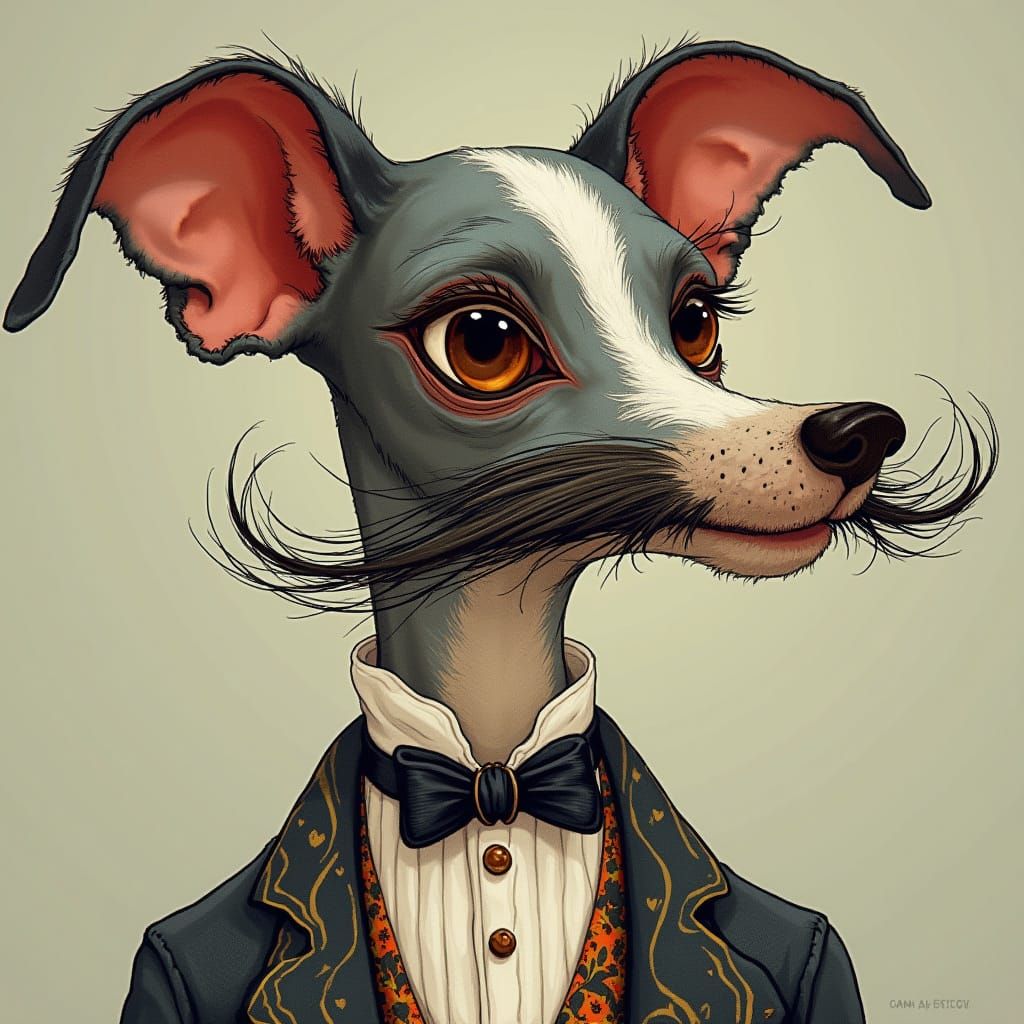 Saluki Dog with Aristocratic Mustache, Illustrative Style
