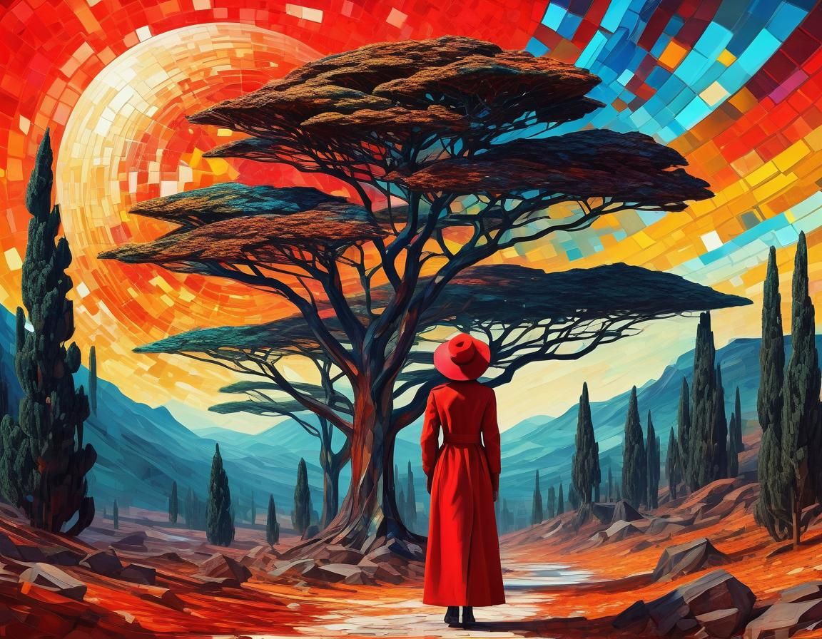 Cypress Tree in Galactic Obsidian and Tempting Red