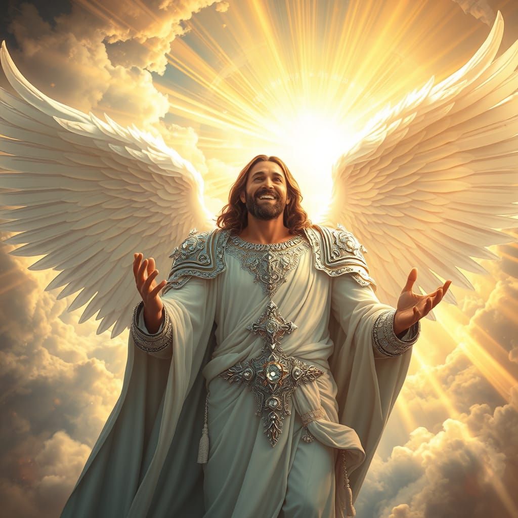 Heavenly Jesus Christ in Crystal Armor and Wings