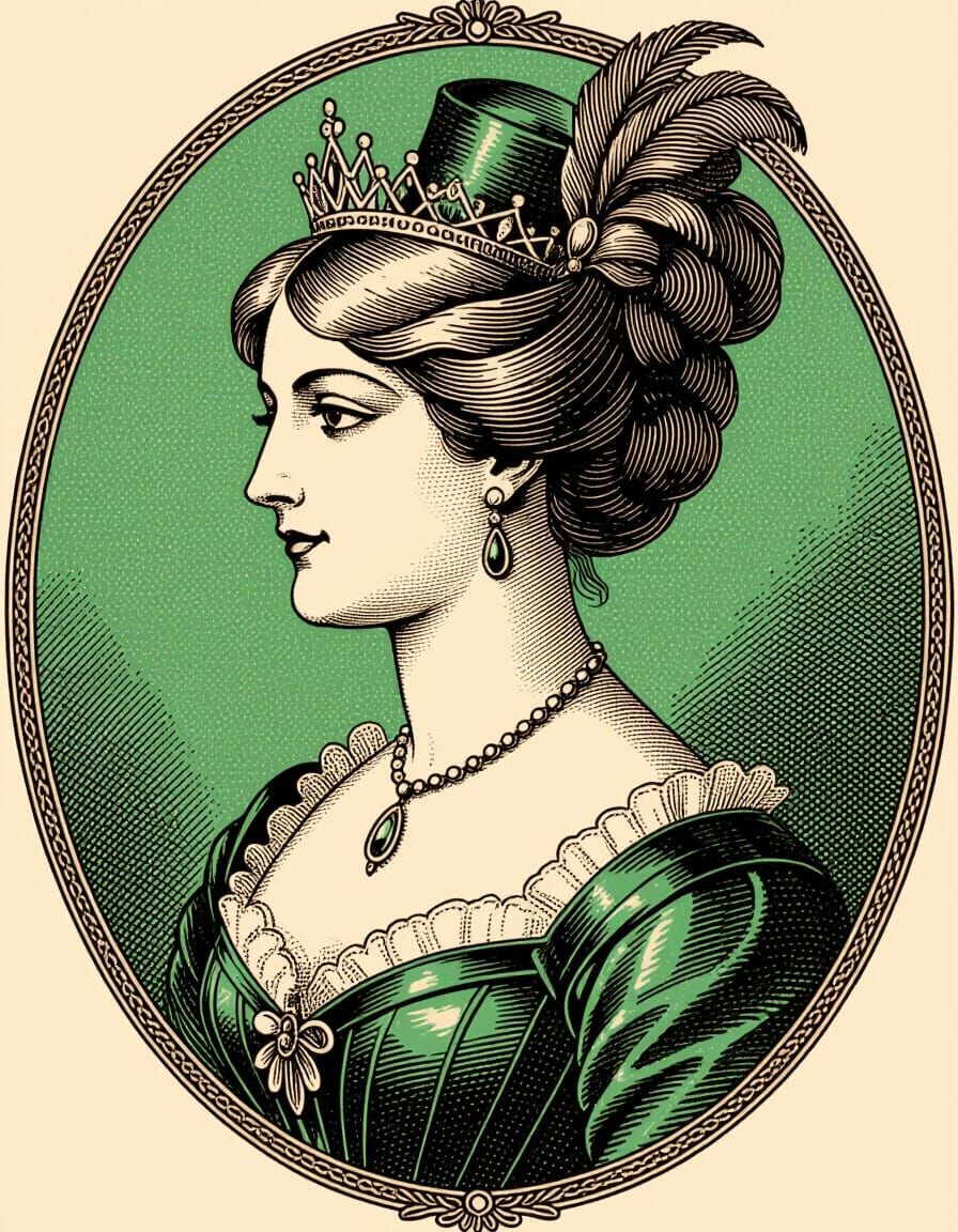 Elegant Victorian Lady Portrait in Intaglio Style