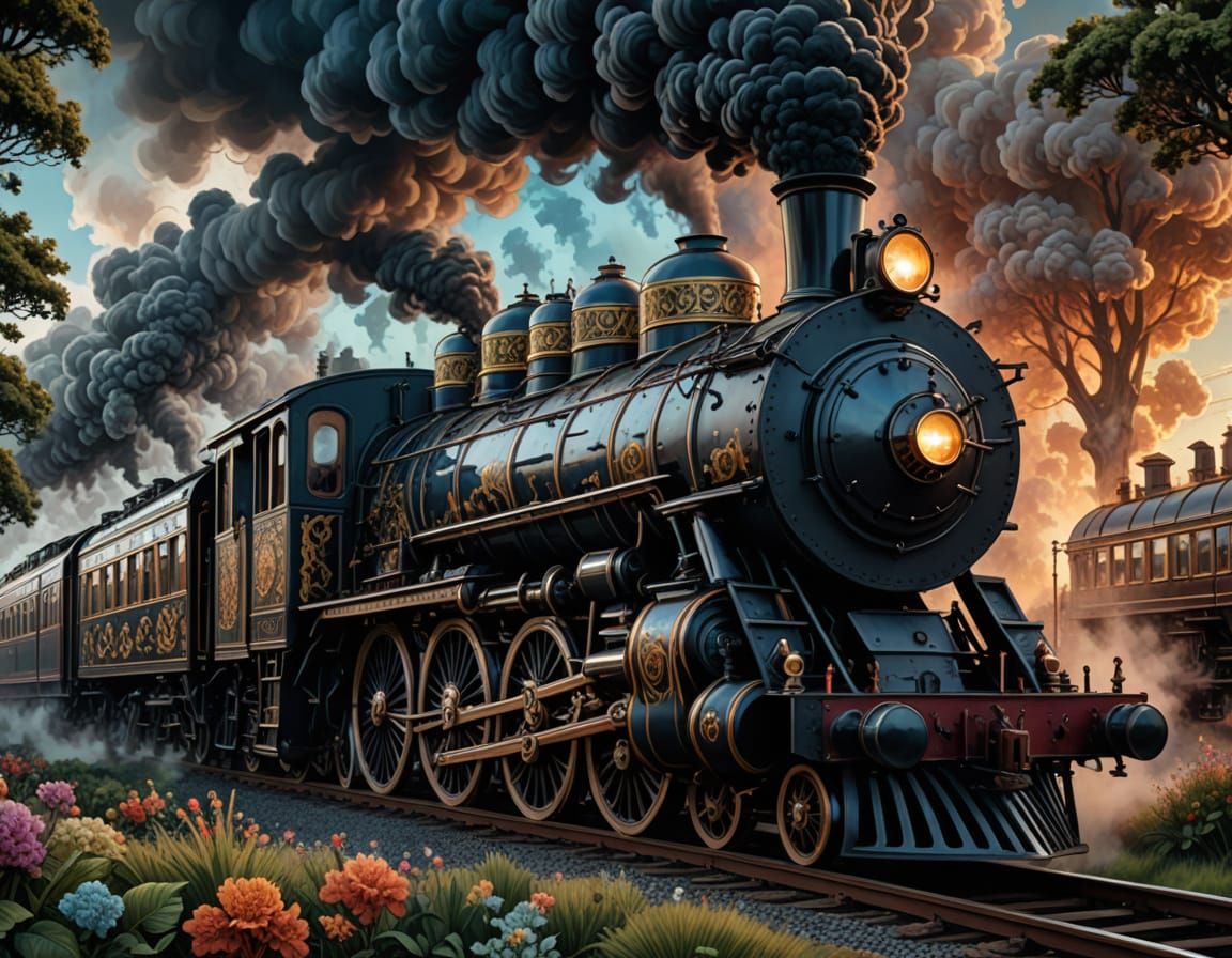 Hyperdetailed Victorian steam train