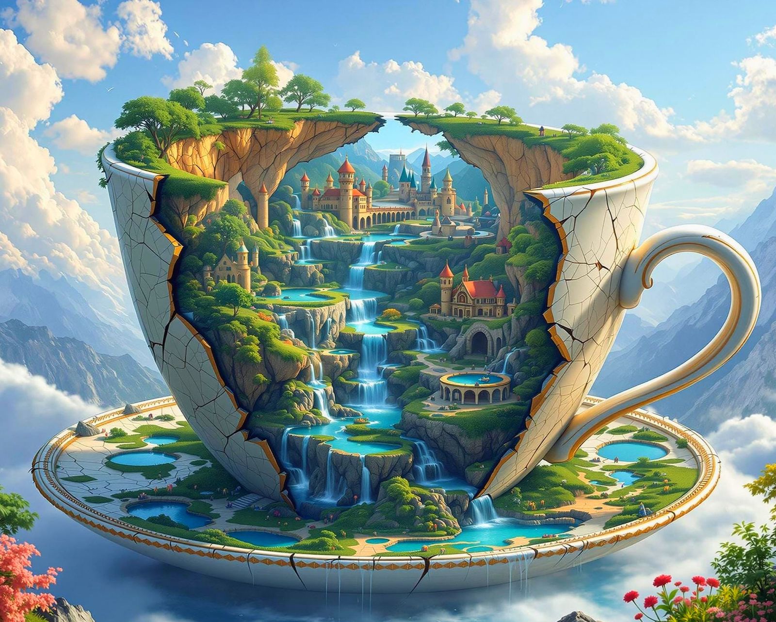 Fantasy Kingdom Inside Broken Teacup: Digital Art
