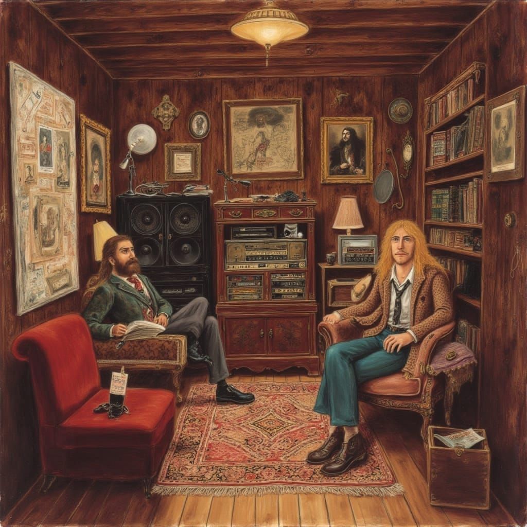 Mid-Century Basement Music Session in Cal Schenkel Style