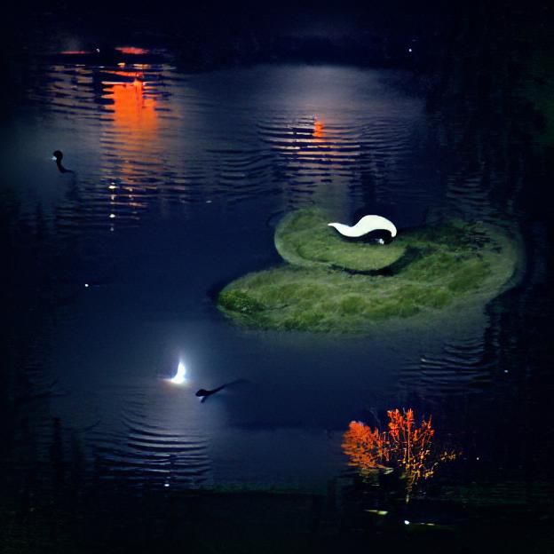 Swan on Pond in Moonlight