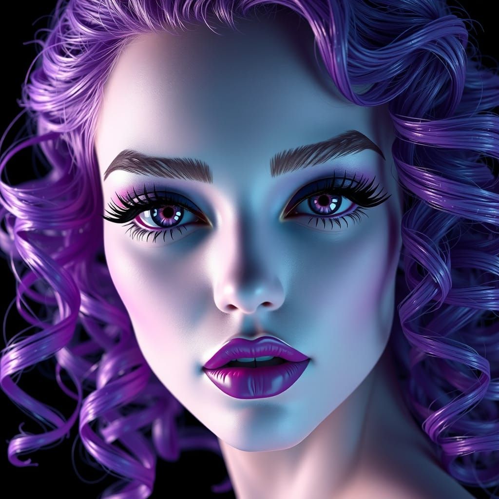 Glamorous Woman with Purple Eyes in 3D-HD