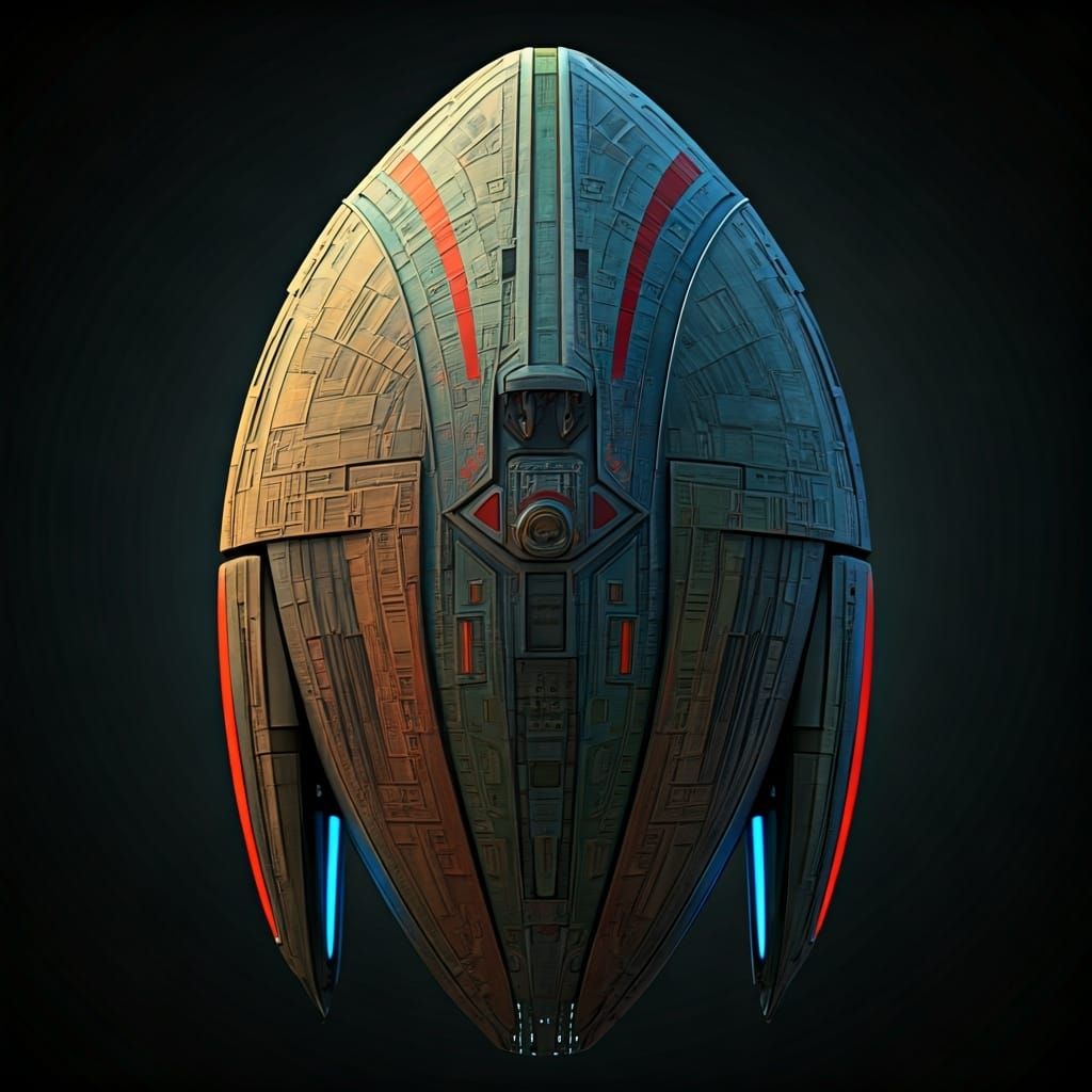 Romulan Ship Overhead View in Retrofuturistic Style