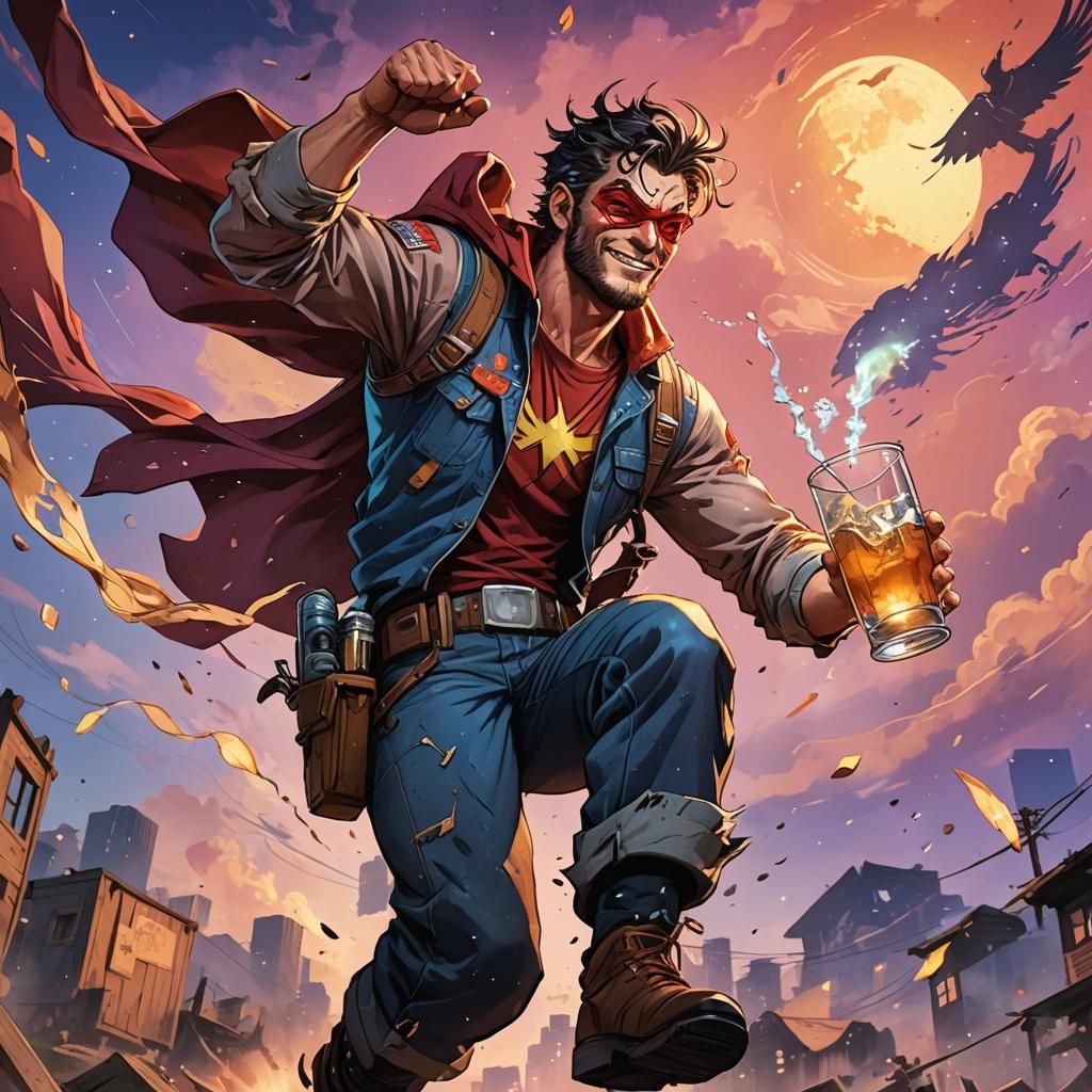 Anime Redneck Superhero Drinking Moonshine