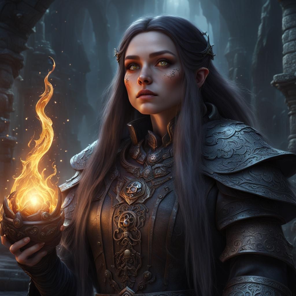 Beautiful Dwarf Sorceress of Dark Magic in Detailed Painting