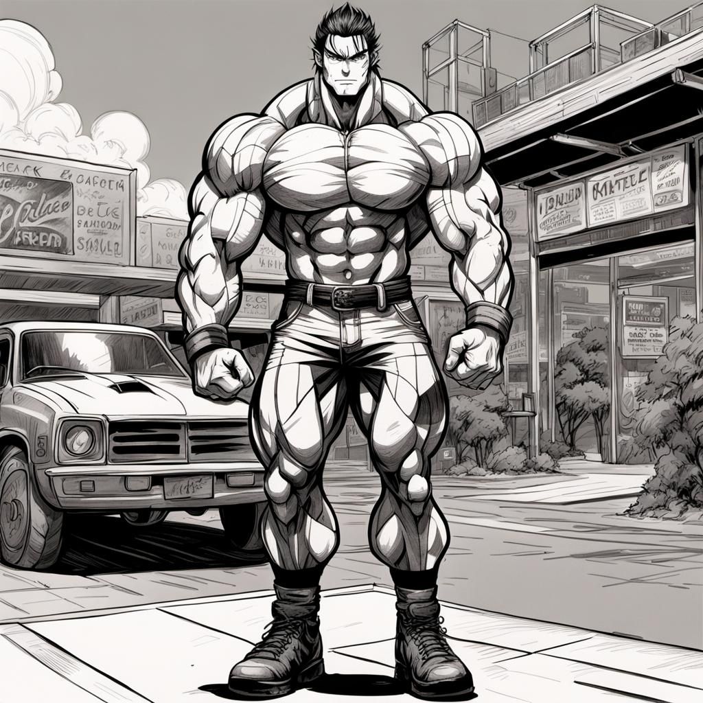 Goth Anime Wrestler: Black and White Sketch