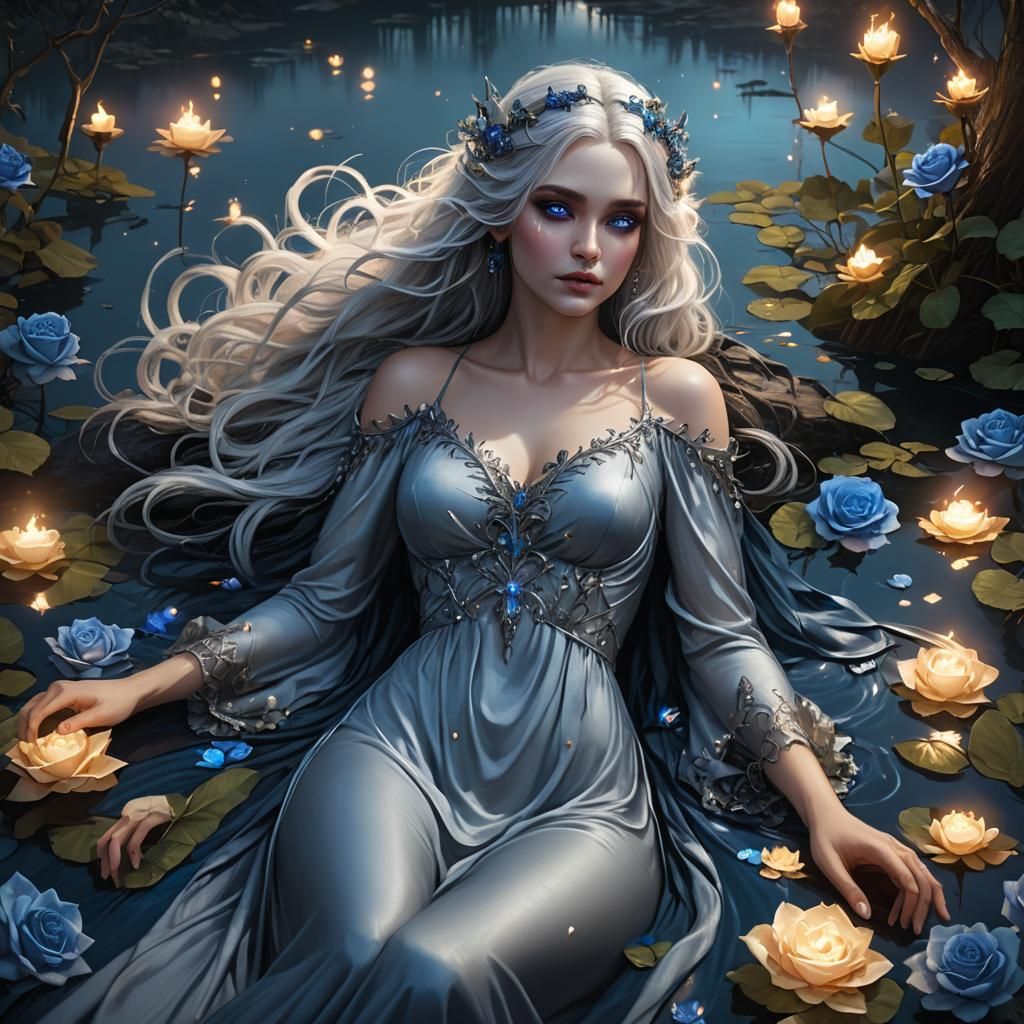 Goddess Nyx on a Magical Night Lake