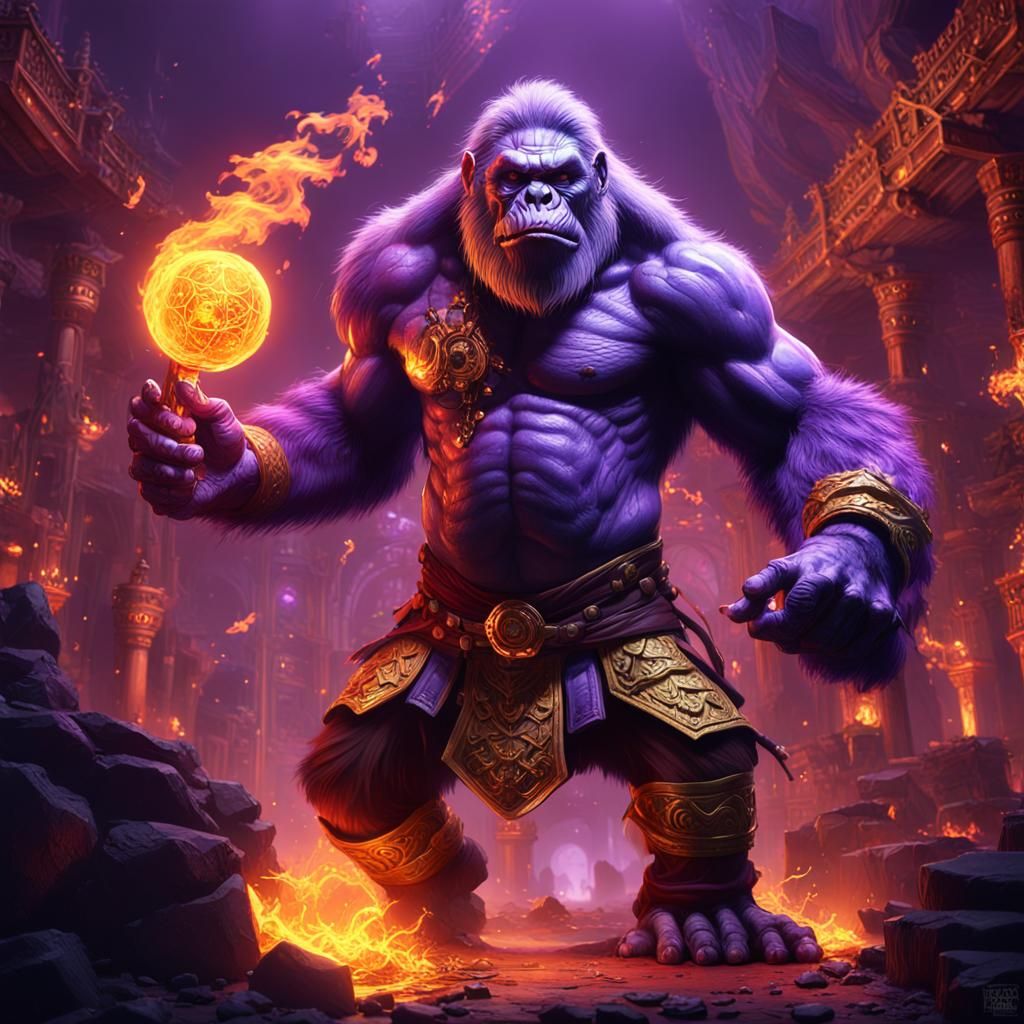 Fiery Gorilla Kung Fu: Dark Fantasy Art