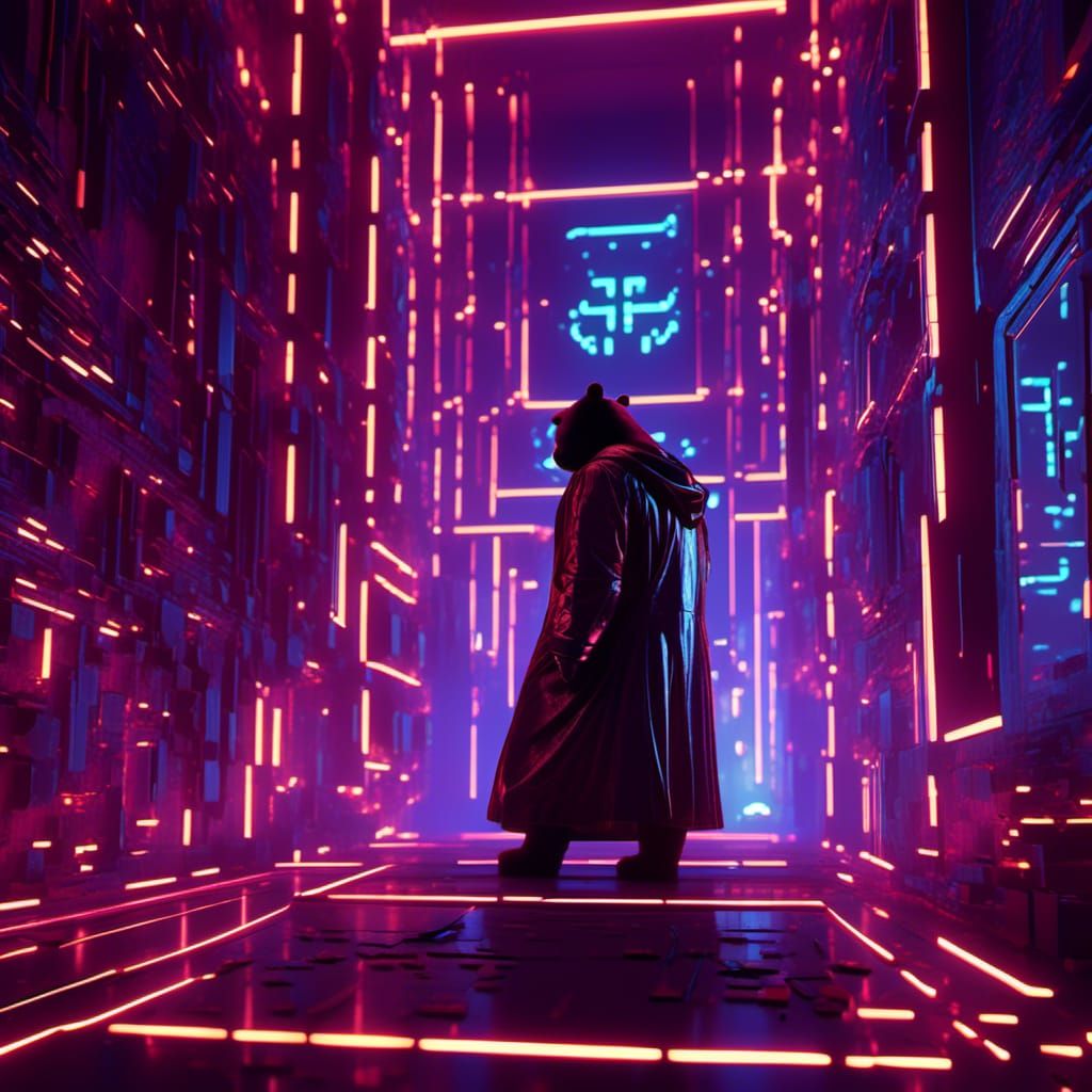 Cyberpunk Lair: Pulsing Machine Code and Digital Shadows