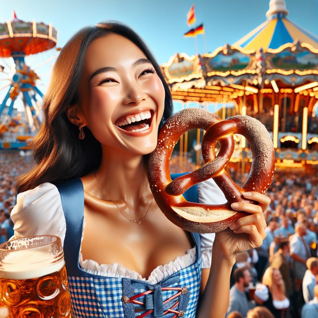 Oktoberfest Reveler in Traditional Dirndl Dress