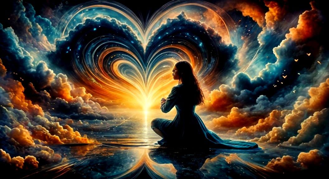 Emotional Grief: Woman Surrounded by Heart Tears