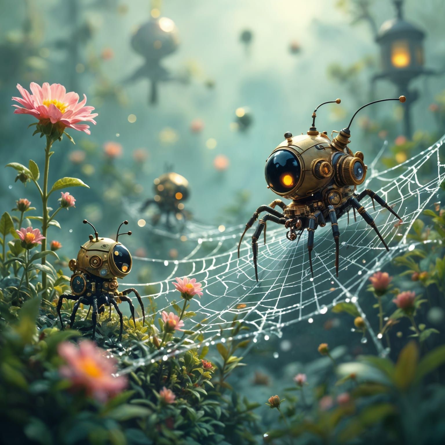 Steampunk Automatons in Dewdrop Micro-World