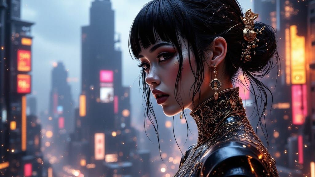 Hyper-Realistic Cyberpunk Fashion Model in Neon-Lit Dystopia...