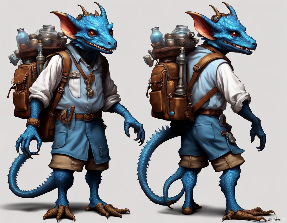Blue Draconic Kobold Artificer Concept Art