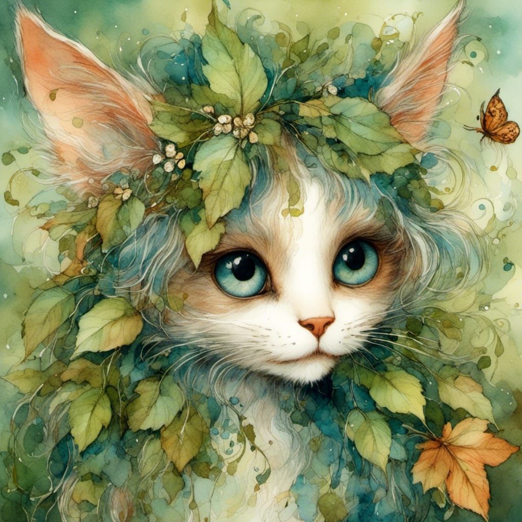 Whimsical Fairy Cat in Vintage Style