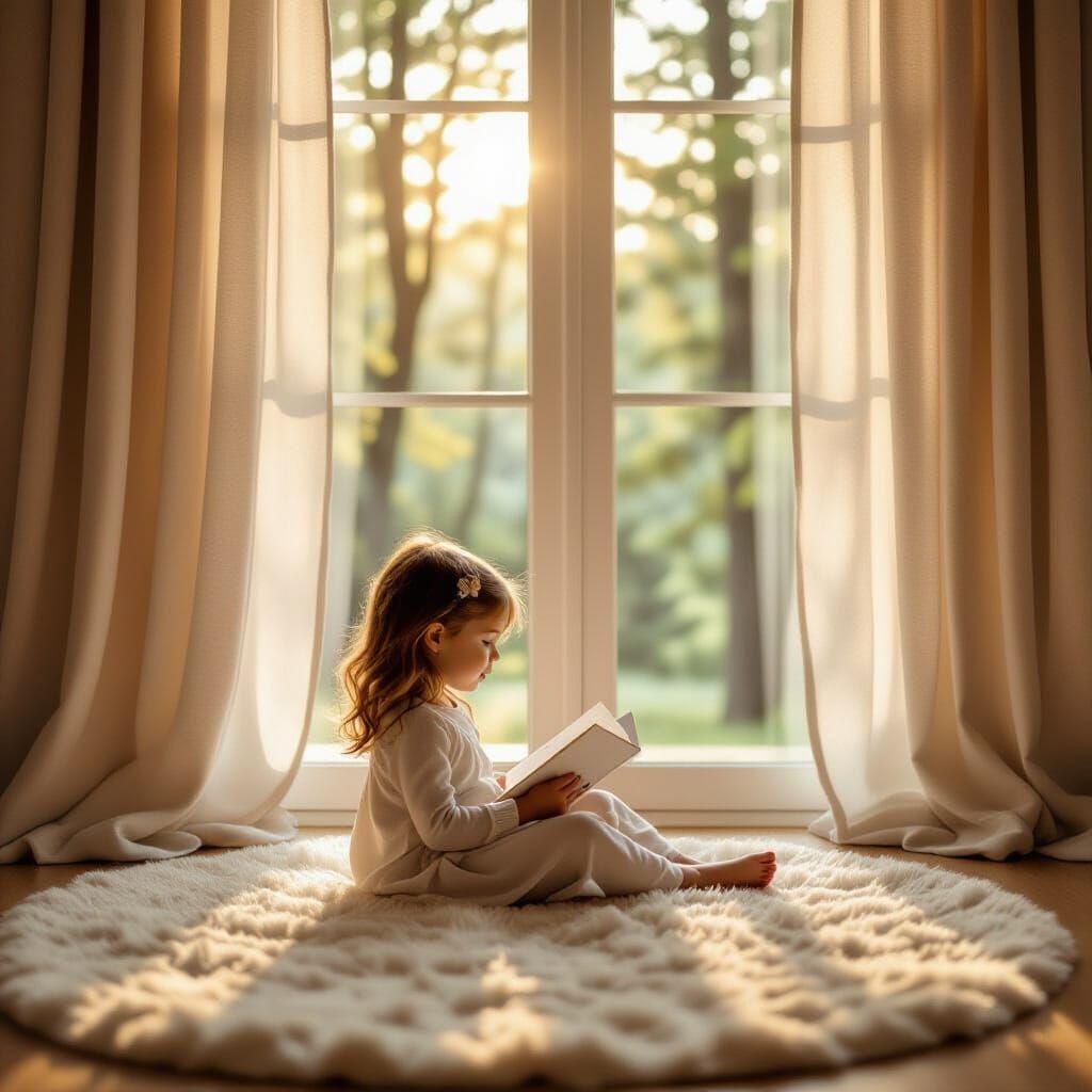 Girl Reading in Forest Living Room